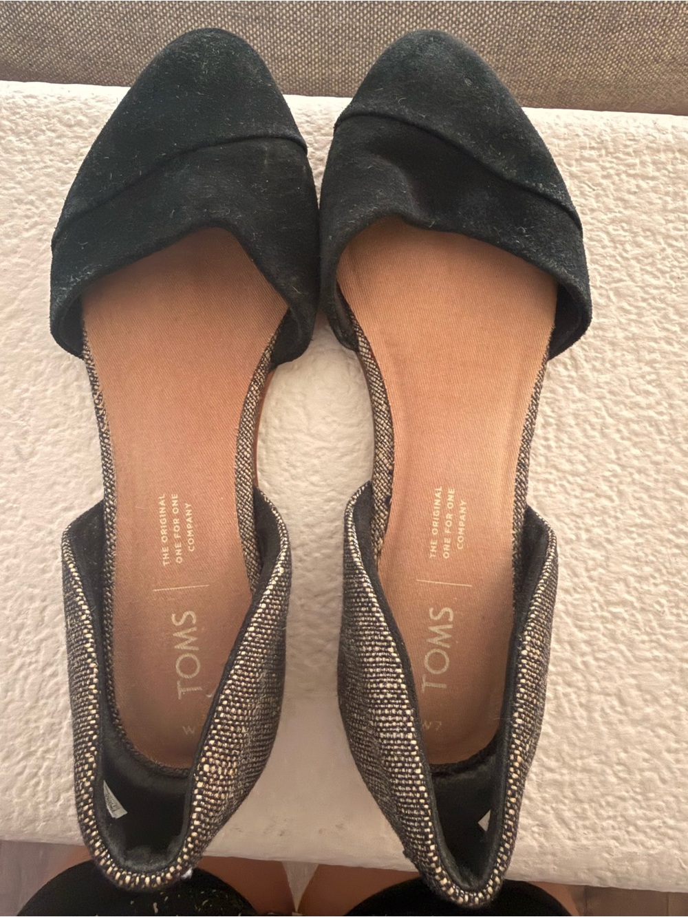 TOMS Black Pointed D'Orsay Flats with Metallic Side Panels